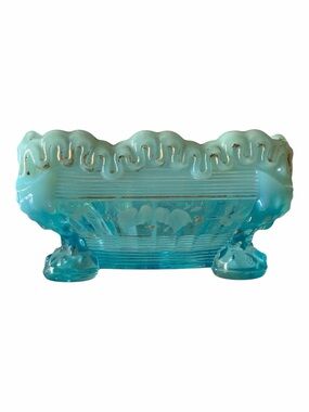 3/$30 Northwood Alaska Berry Bowl Blue Opalescent Glass Hand Painted Floral gilt